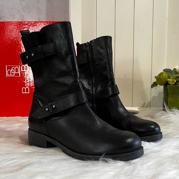 NEW Barbara Barbieri Leather Engineer Lug Sole Moto Mid Calf Boot Black 36 6 NWT - Picture 1 of 16